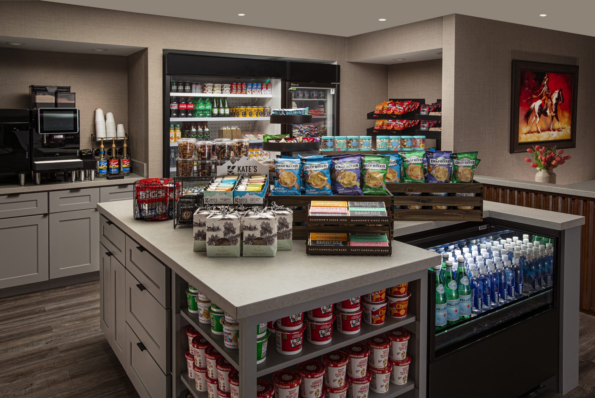 hotel concession area with an assortment of snacks & beverages